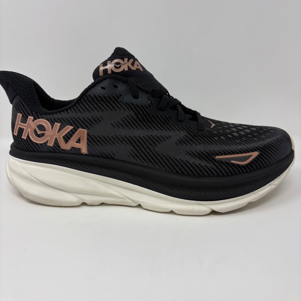 Hoka Clifton 9 Women's Size 10 Black Rose Gold Running Shoes (1127896 BRGL)